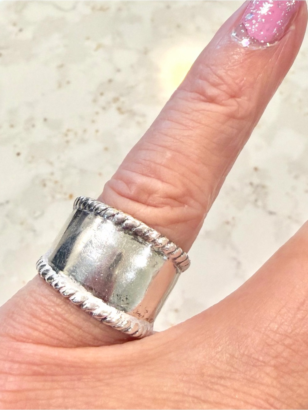 Vintage Signed Kirk's Folly Solid 925 Sterling Silver Wide Cigar Band Ring with